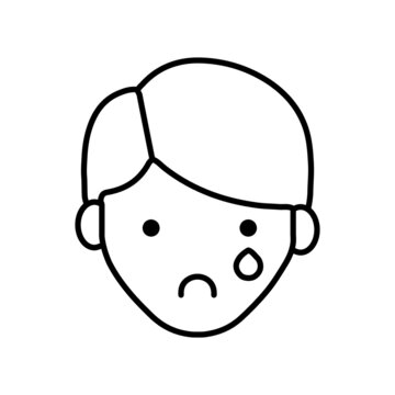 Sad crying boy face line icon