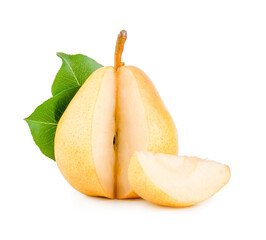 Yellow pear and a slice isolated on white background