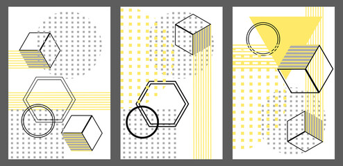 bright trend Neo Memphis geometric pattern in trendy yellow and gray colors. perfect for printing booklets, backgrounds, brochures, information. EPS10 © Азиза Сейфутдинова