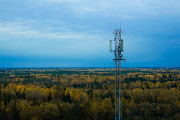Telecommunication tower with cellular microwave system, sector antennas, transceiver units and...