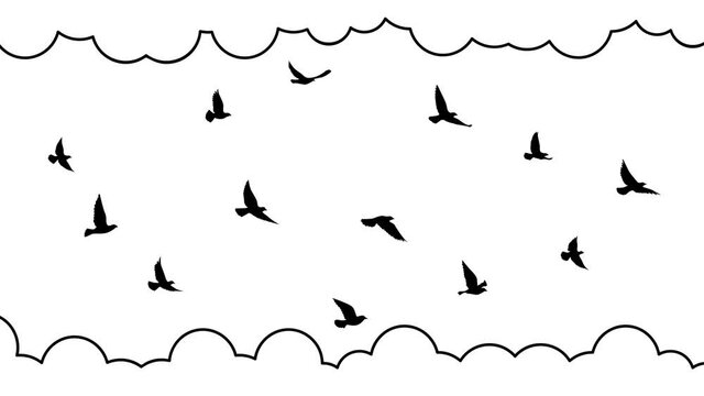 Flying birds silhouettes on white background. illustration Motion graphic video. Nature pattern for design. isolated bird flying. tattoo design. 