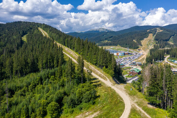 Fototapeta na wymiar Bukovel Ski Resort at the summer aerial view.