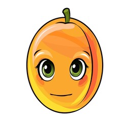 Apricot fruits. Face. The isolated object on a white background. Ripe. Cartoon flat style. Illustration. Smile. Vector