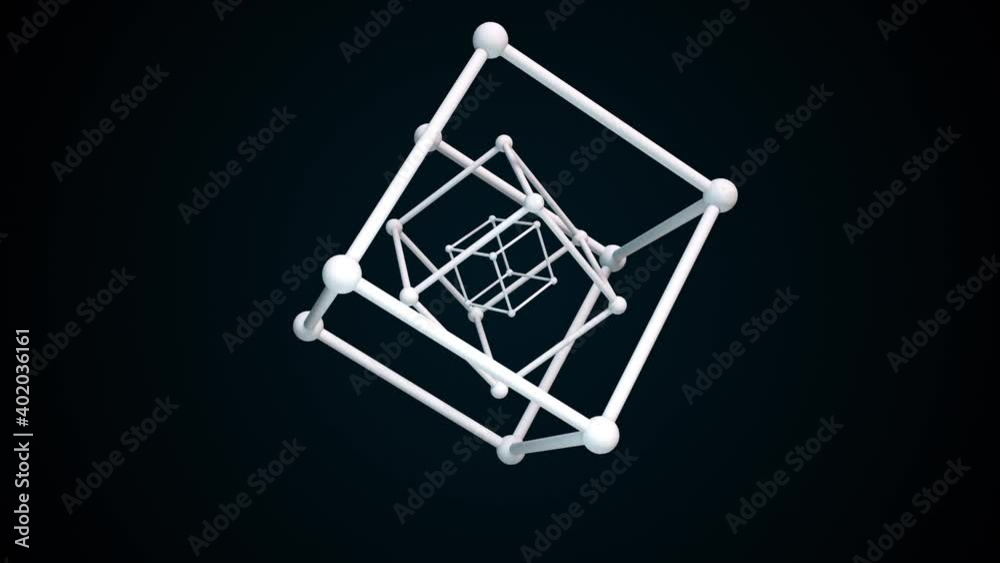 Poster cubic constructions from the crystal lattice with atoms in the nodes. 3d rendering of atom surface m