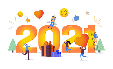 New Year 2021. Vector illustration concept for greeting card, website and mobile website banner, background, business.