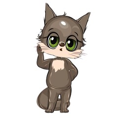 Little Kitten. Kitty cub. Cute funny animal. Child. Cartoon style. Isolated on white background.  vector