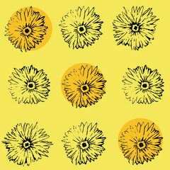 flowers on yellow background/ vector pattern