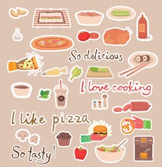 Cooking stickers vector concept icons in the flat style