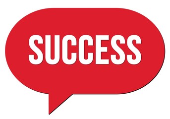 SUCCESS text written in a red speech bubble