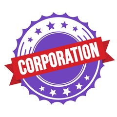 CORPORATION text on red violet ribbon stamp.
