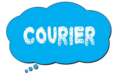 COURIER text written on a blue thought bubble.