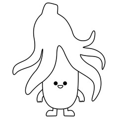 Black line art funny banana. Flat design for poster or t-shirt. Vector illustration