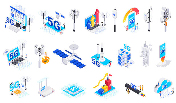 Internet 5G Technology Isolated Icons