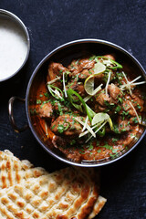 Chicken Karahi with naan and Mint Sauce Indian, Pakistani Cuisine