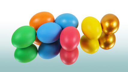 Bunch of colorful Easter eggs reflected on the glass surface