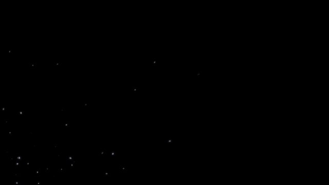 Small white particles on black background moving randomly like floating on breeze in the air, computer generated image