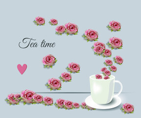 cup of tea with roses