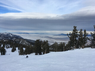 Fototapeta na wymiar Carson valley views from a ski resort on a cloudy winter day in Tahoe