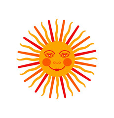 Vintage ornamental illustration. Vector slavic sun ethnic solar symbol. Folk ollustration icon. Medieval sun with face for print. Astrological illustration.