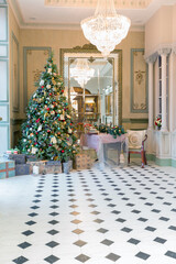 New Year's decoration of a gorgeous living room in a luxury classic style