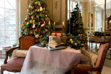 New Year's decoration of a gorgeous living room in a luxury classic style