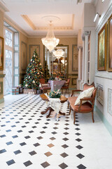 New Year's decoration of a gorgeous living room in a luxury classic style