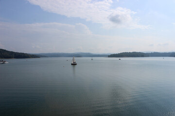 Looking at the surface of a large and beautiful mountain lake