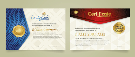 set elegant and futuristic certificate template with lines circle pattern and wave checkered lines pattern ornament. Diploma. Vector illustration