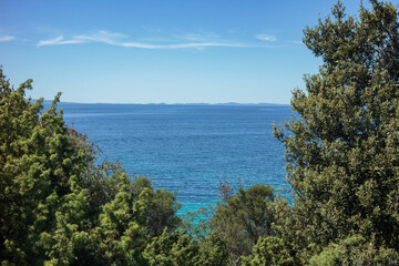 Fototapeta na wymiar Adriatic coastline in Croatian island bag from bushes