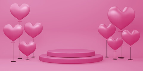 Valentine concept background, Love card, empty display 3d rendering.