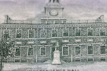 closeup of back side of 100 dollar bill