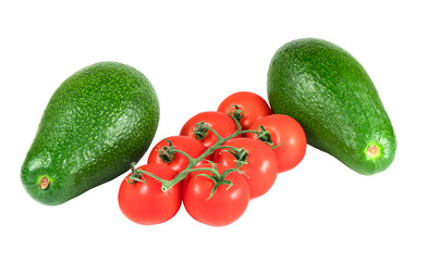 Avocados and tomatoes on a white background