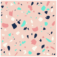 Terrazzo seamless pattern in pastel colors with abstract mosaic shapes. Modern terrazzo minimalist background, fashion or trendy design. Ideal for print.