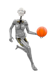 cyborg girl doing is playing basketball