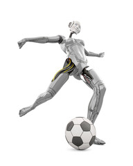 Plakat cyborg girl doing is playing football