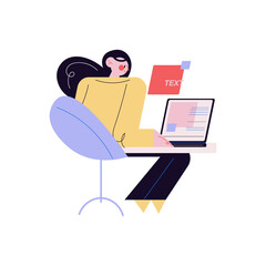 Young creative woman sitting at laptop and working as web designer