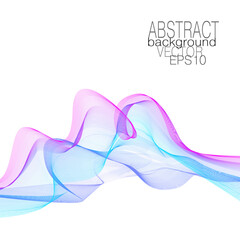 Magenta, blue, cyan curved lines. Elegant waves, soft gradient. Dynamic line art pattern. Flowing veil. Multicolored fluid concept. Squiggle curves. Vector abstract design. White background. EPS10