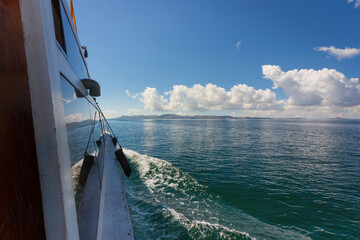 View from boat on the Titicaca lake near Puno, Peru