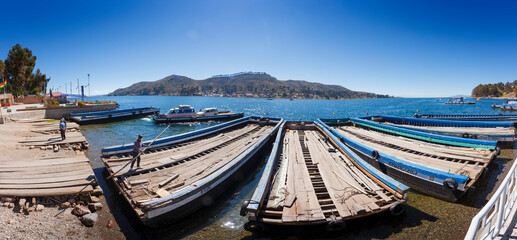 San Pedro de Tiquina, Titicaca lake: Lake passage ships transporting cars through the lake towards the islands