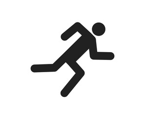 Icon of runner. Run of man on track. silhouette of human on marathon. Fast run in sport and sprint. Symbol of jogging. Black logo of sprinter on white background. Sign for active exercise. Vector