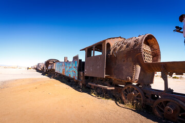 Fototapeta na wymiar Uyuni Rusty Train in the Train Cemetery, Bolivia