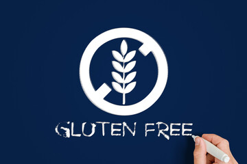 hand writes in marker - gluten free with a stop sign. healthy food concept