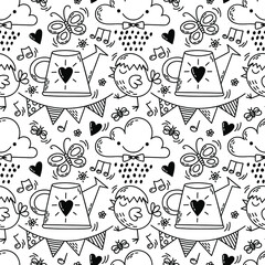 doodle seamless pattern with a set of easter elements