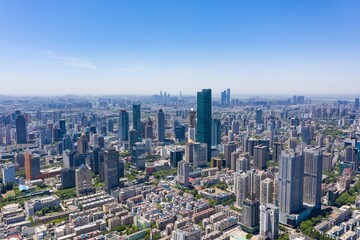 Plakat Aerial view of urban Nanjing city in a sunny day