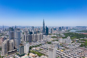 Fototapeta premium Aerial view of urban Nanjing city in a sunny day