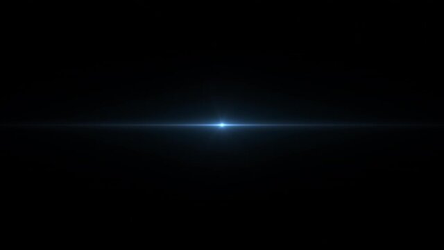 Blue optical lens flare on black background, digital flashes of light, pulsating energy, video production, seamless looping