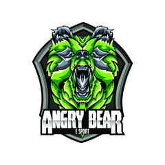 bear head mascot logo design vector with a modern color concept and badge emblem style for sports team. Angry bear illustration tshirt printing.