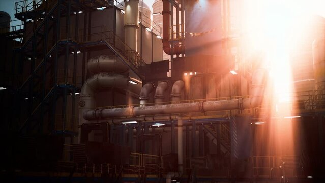 Oil Industry Refinery factory at Sunset