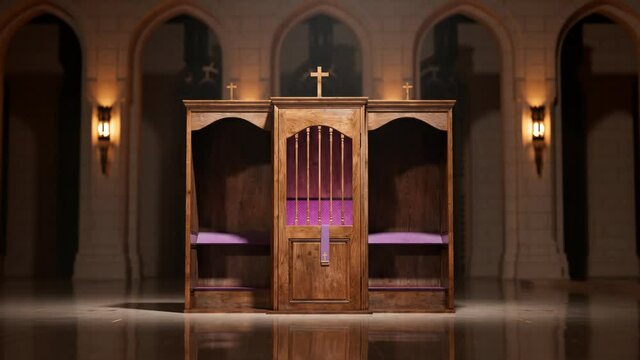 Christian chapel with confessional. Place in the church to confess sins. Mercy.