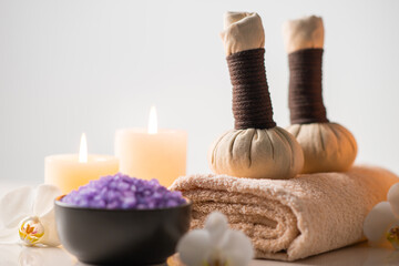 Spa background composition. Massage, oriental therapy, wellbeing and meditation concept.